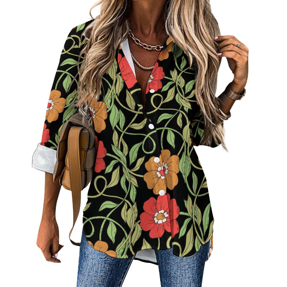 Flowery Vines, Irregular Hem Shirt