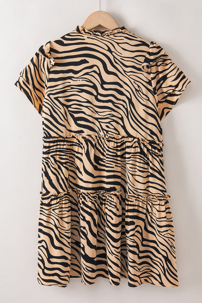 Koltina Collection, Ruffled Animal Print Tie Neck Mini Dress