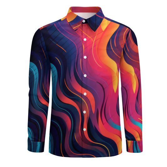 Sunset Wavy One Pocket Long Sleeve Button Up