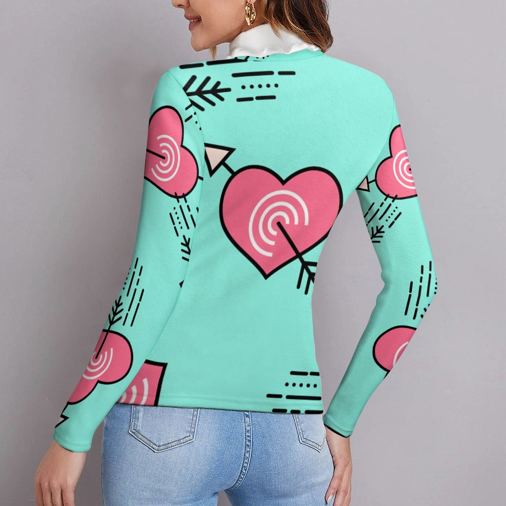 Turquoise My Heart, Long Sleeve Lapel Sweater