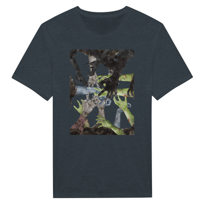 Black Tee Shirt with zombie hands reaching in the center.