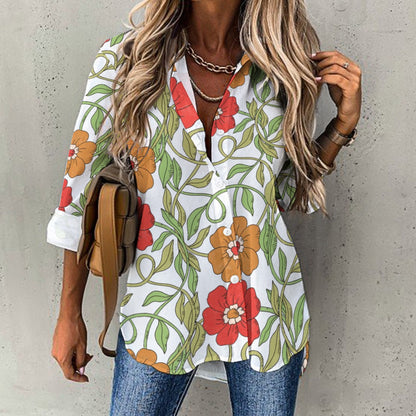 Flowery Vines, Irregular Hem Shirt