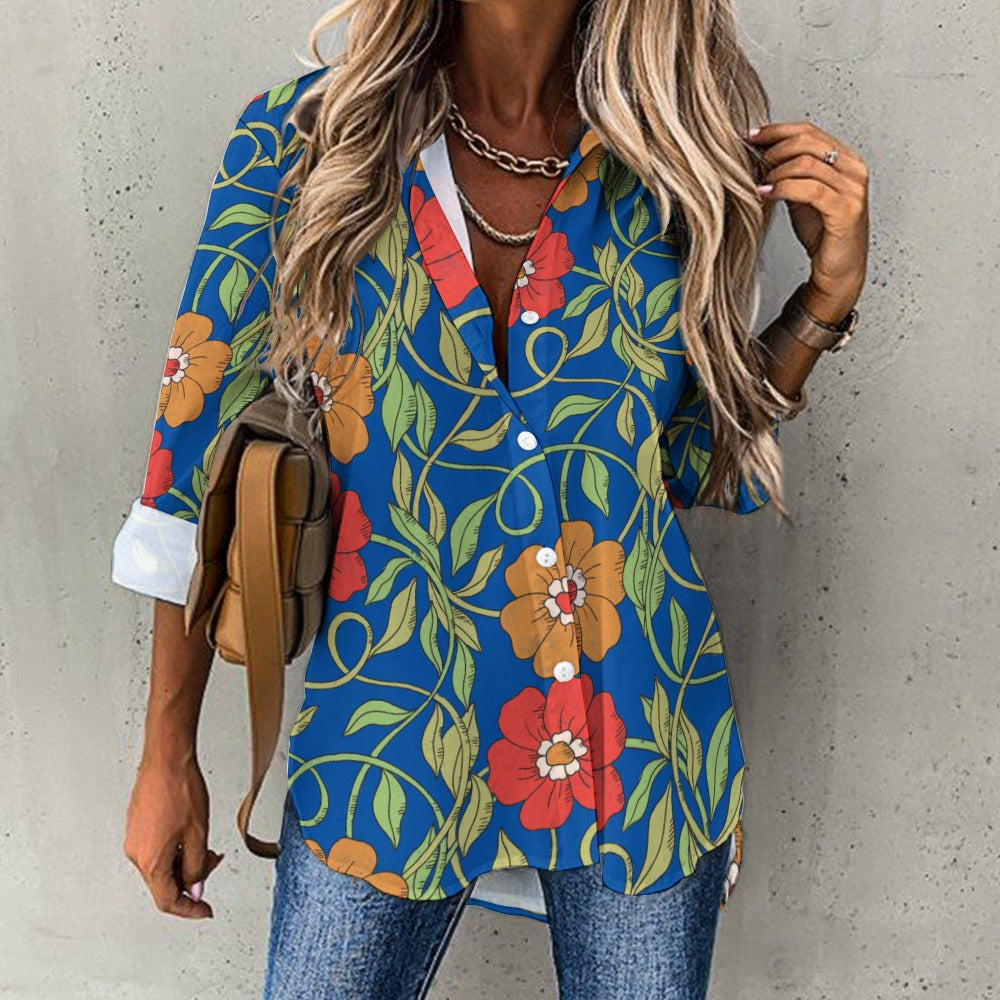 Flowery Vines, Irregular Hem Shirt