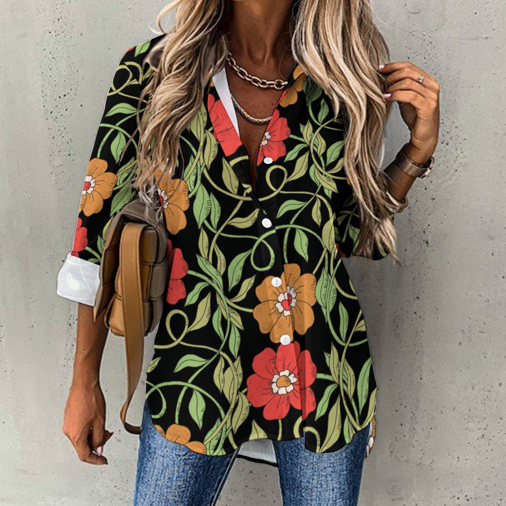 Flowery Vines, Irregular Hem Shirt