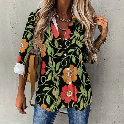 Flowery Vines, Irregular Hem Shirt