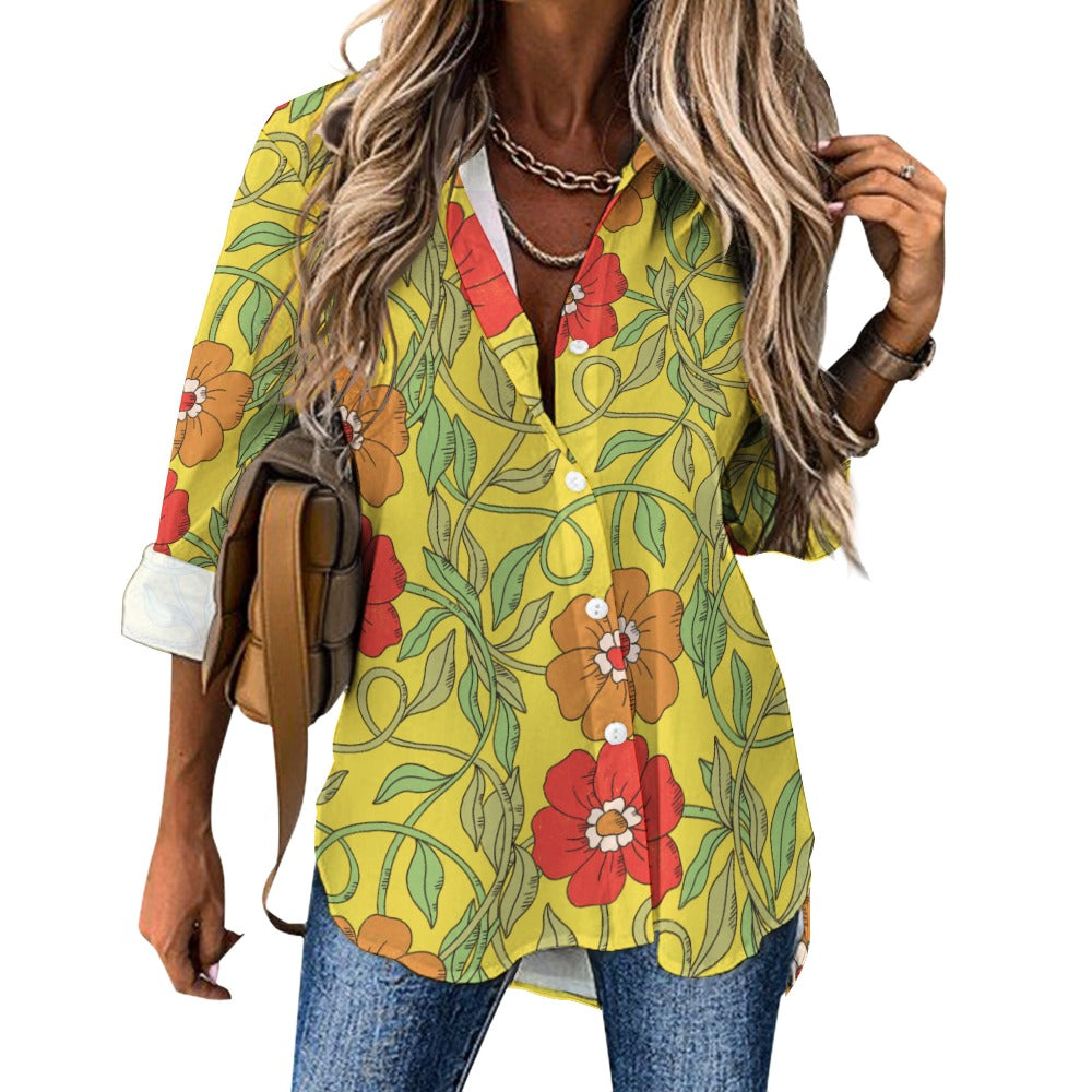 Flowery Vines, Irregular Hem Shirt