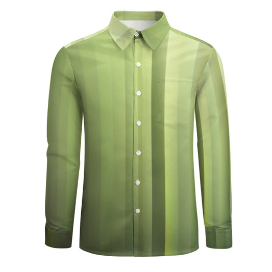 Green Stripe One Pocket Long Sleeve Button Up