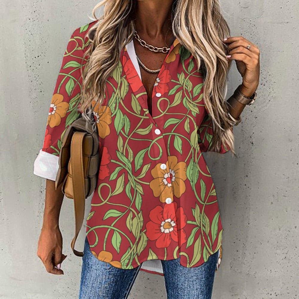 Flowery Vines, Irregular Hem Shirt