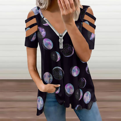 Moon Phases Zip Off Shoulder Top