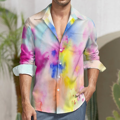 Spring Watercolors One Pocket Long Sleeve Button Up