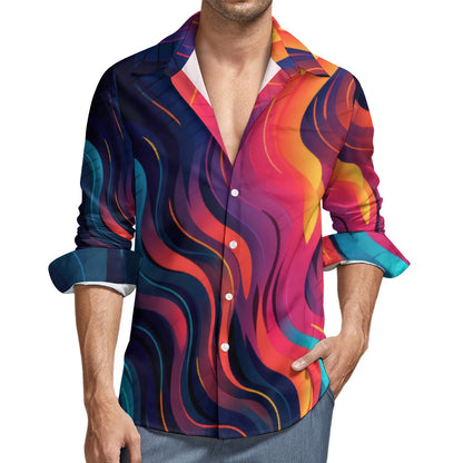 Sunset Wavy One Pocket Long Sleeve Button Up