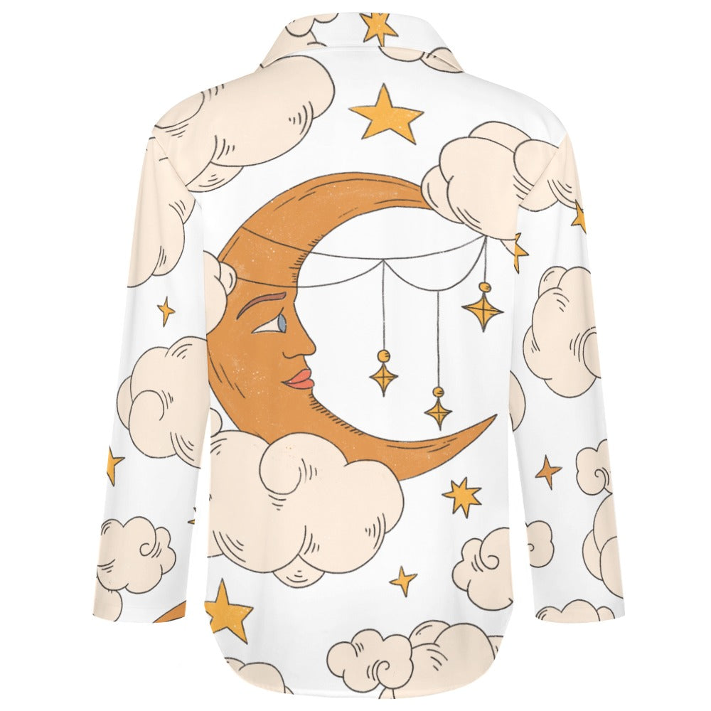 Moon Cloud Irregular Hem Button-Up Shirt