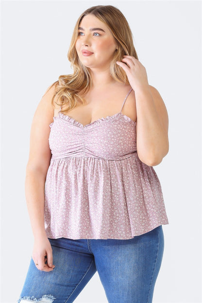 Bleue Collection, Frill Smocked Floral Sweetheart Neck Cami