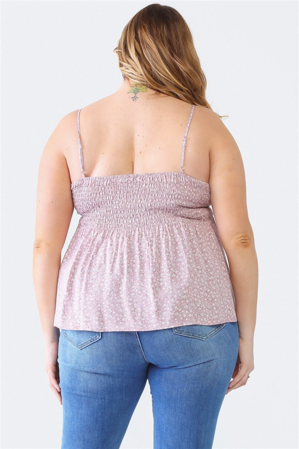 Bleue Collection, Frill Smocked Floral Sweetheart Neck Cami