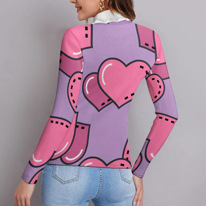 Lavender Heartthrob, Women's Long Sleeve Lapel Sweater