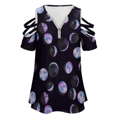 Moon Phases Zip Off Shoulder Top