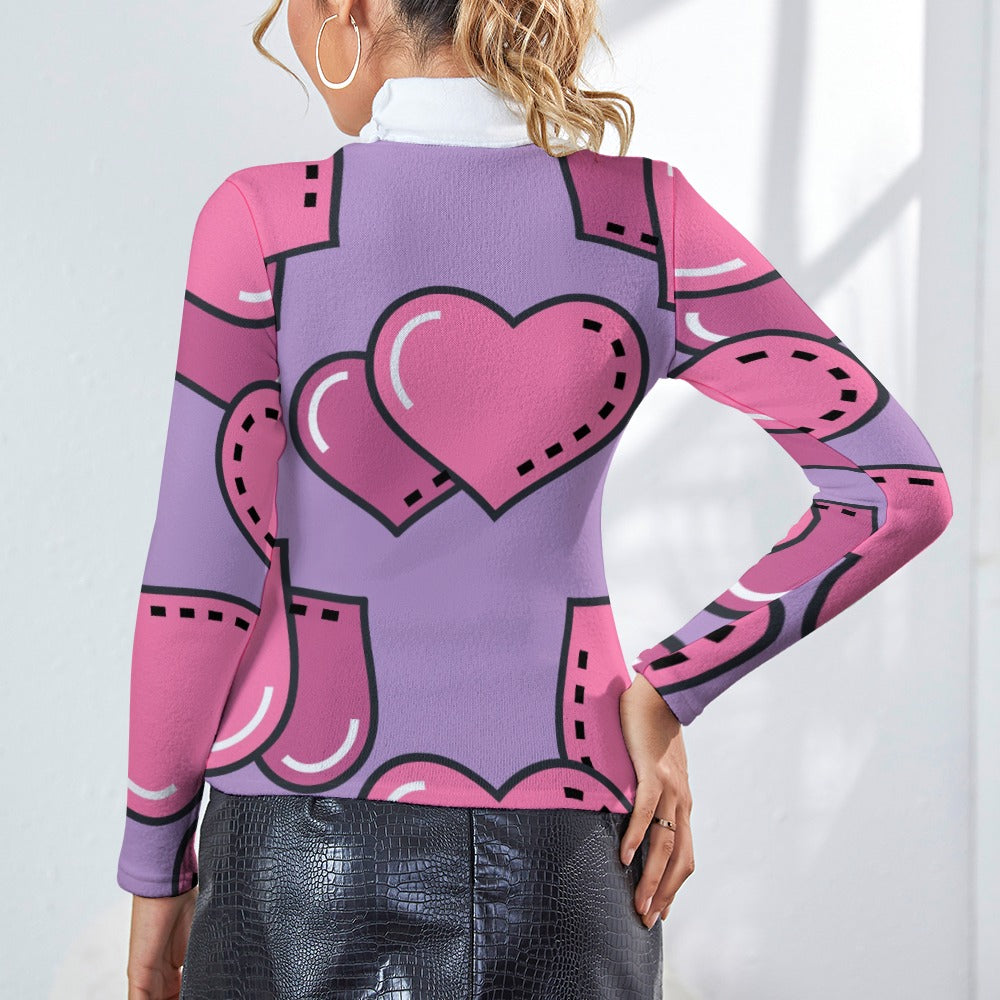 Lavender Heartthrob, Women's Long Sleeve Lapel Sweater