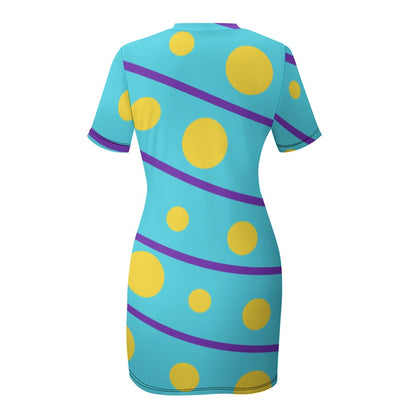 Teal Short Sleeve Dress With Yellow Dots