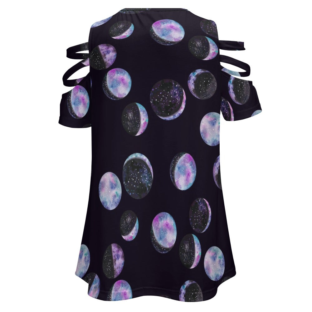 Moon Phases Zip Off Shoulder Top